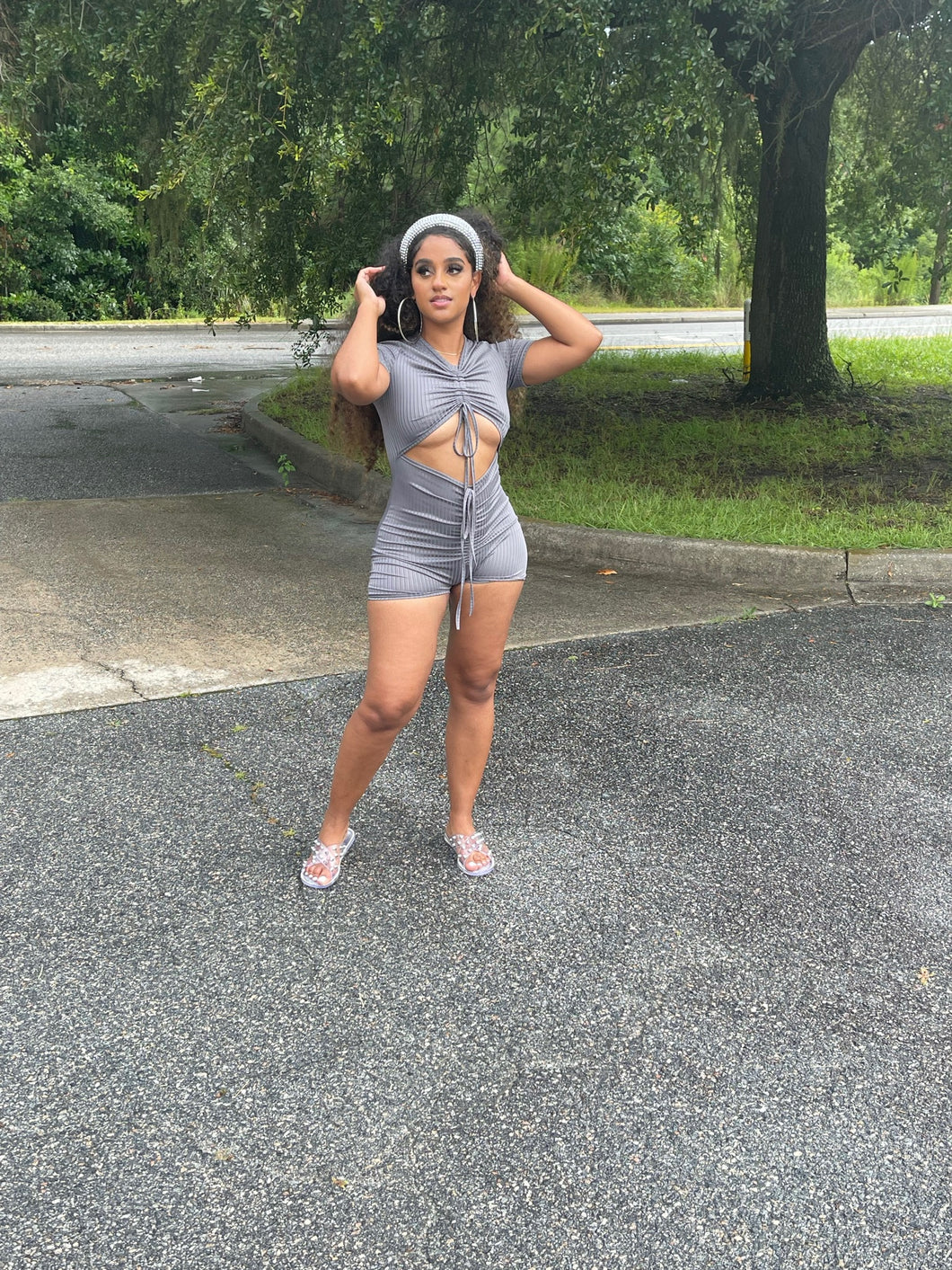 Open Grey Romper